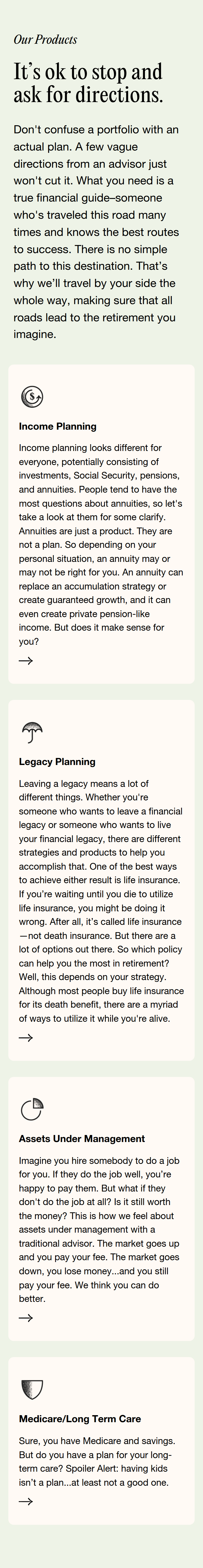 It's OK to Stop and Ask for Directions section from Five Pathways Financial, on a phone