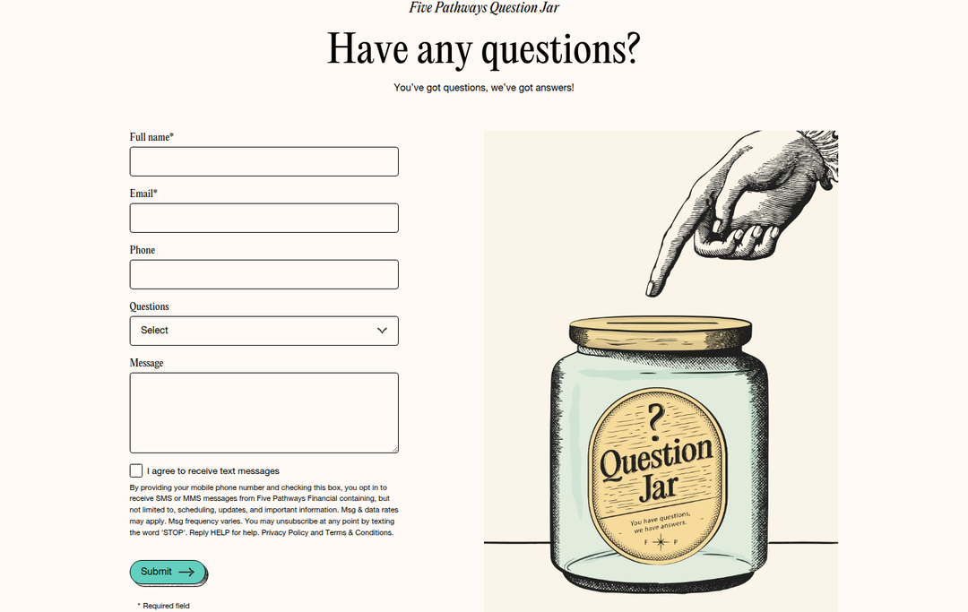 Have Any Questions section from Five Pathways Financial