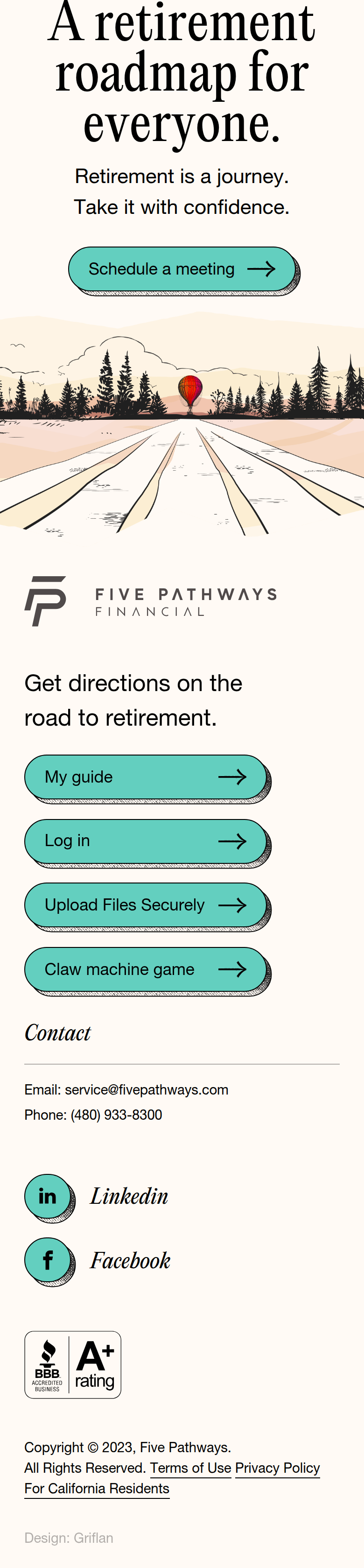 Footer section from Five Pathways Financial, on a phone