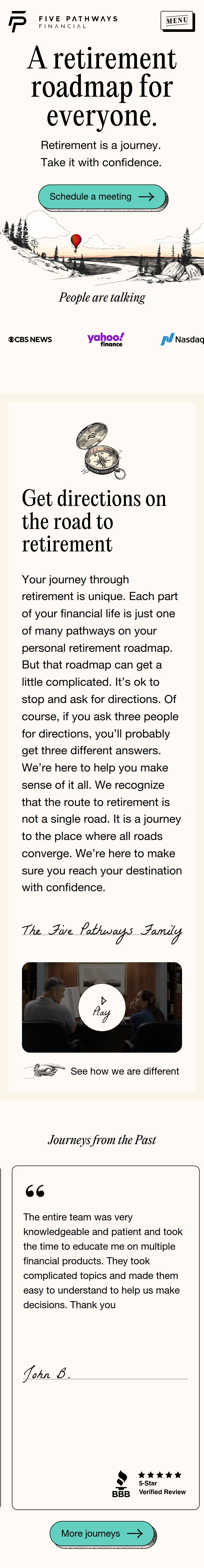 Home page of the Five Pathways Financial website, on a phone