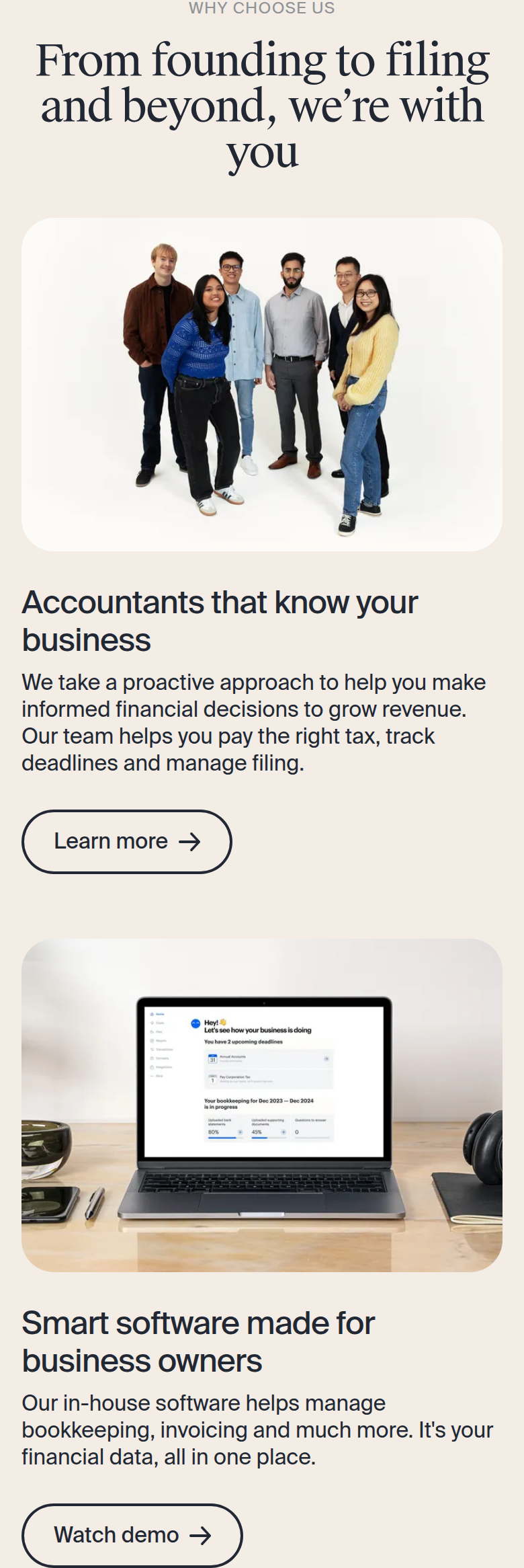 From Founding to Filing and Beyond, We're With You section from Osome, on a phone