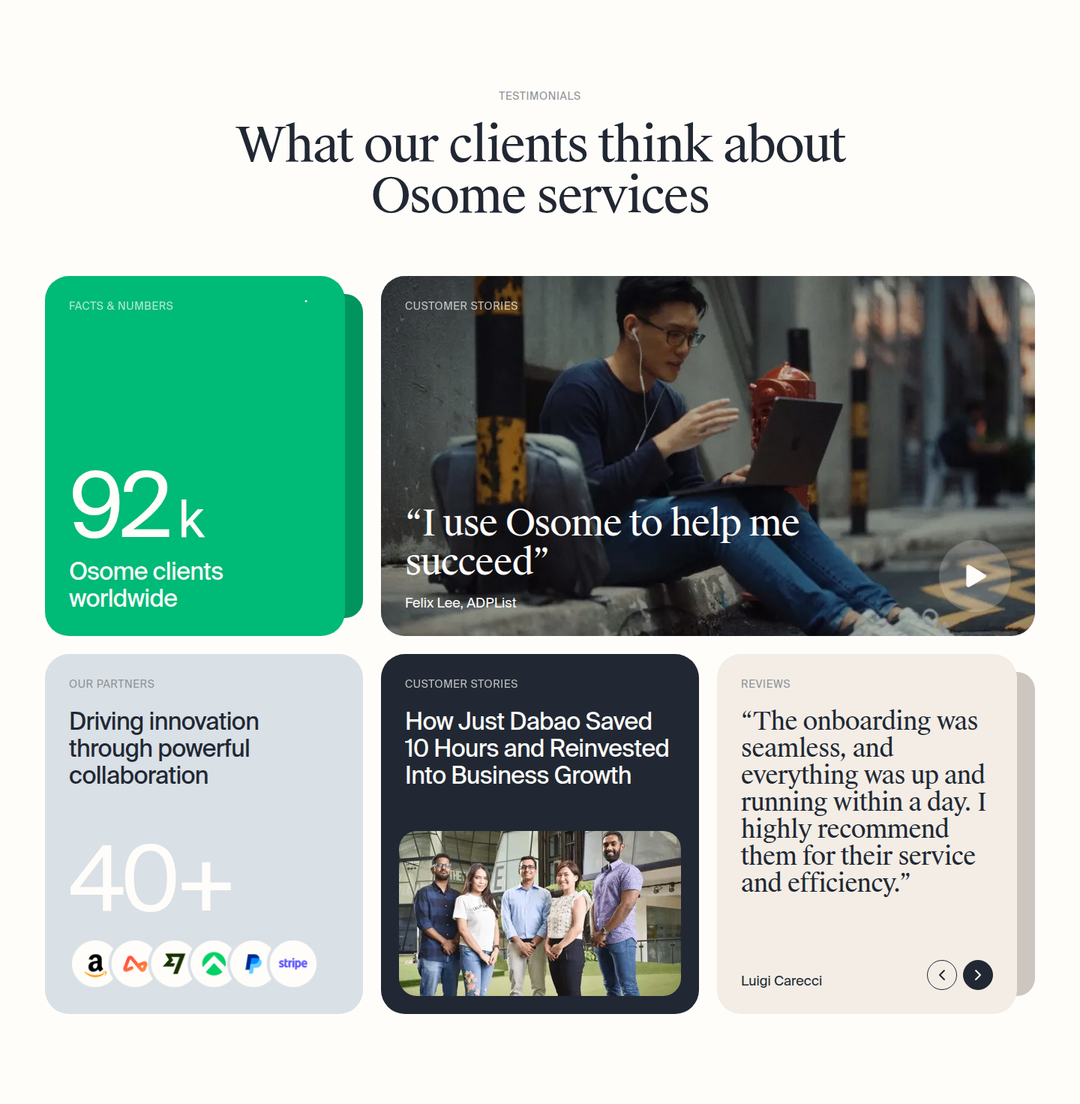 What Our Clients Think About Osome section from Osome