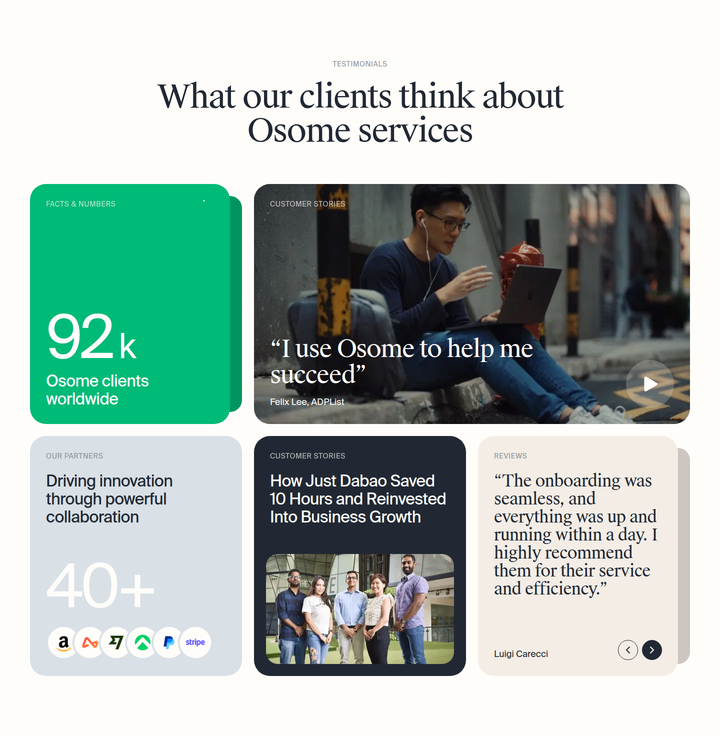 What Our Clients Think About Osome section from Osome