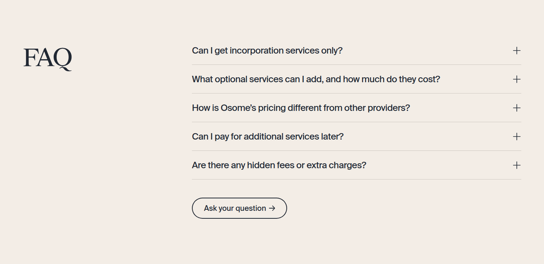 FAQ section from Osome