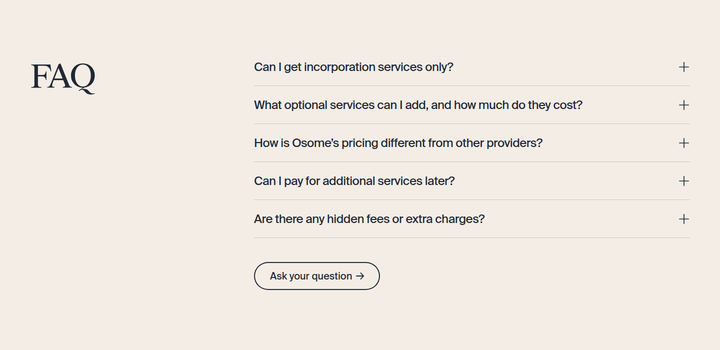 FAQ section from Osome