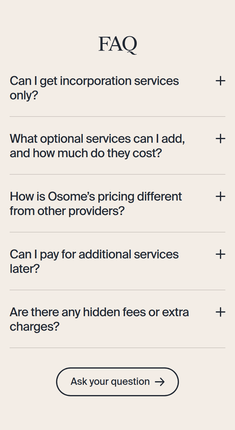 FAQ section from Osome, on a phone
