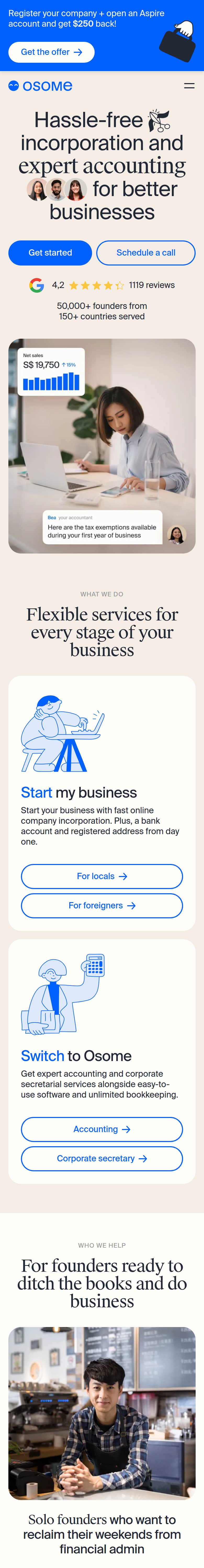Home page of the Osome website, on a phone