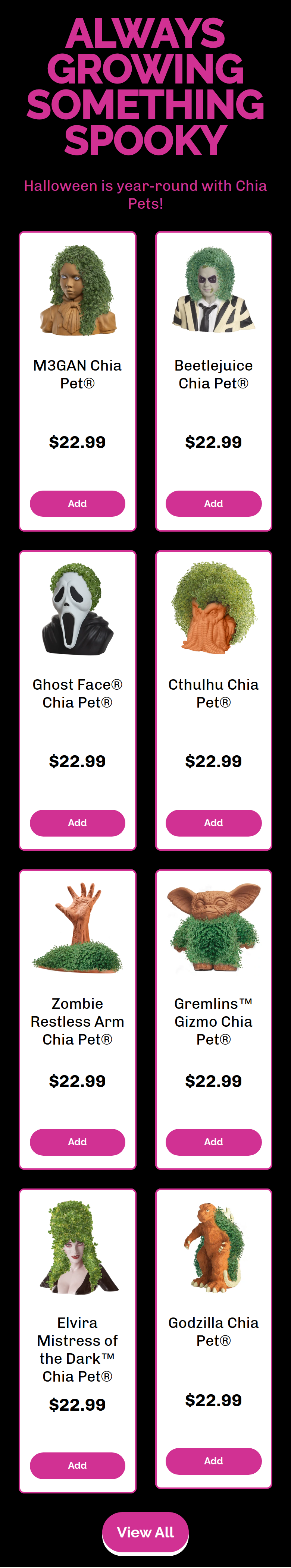 Always Growing Something Spooky section from Chia Pet, on a phone
