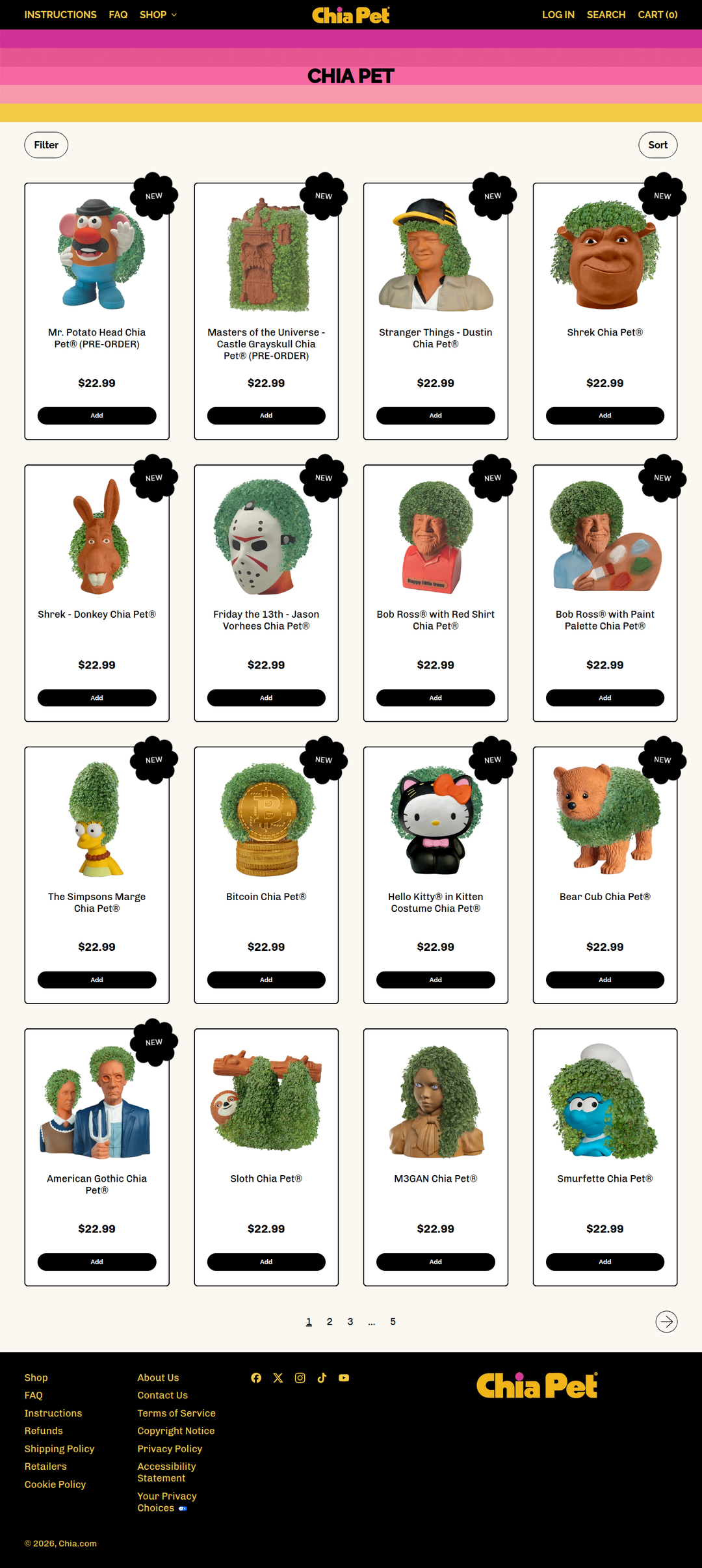 Chia Pet Collection page of Chia Pet