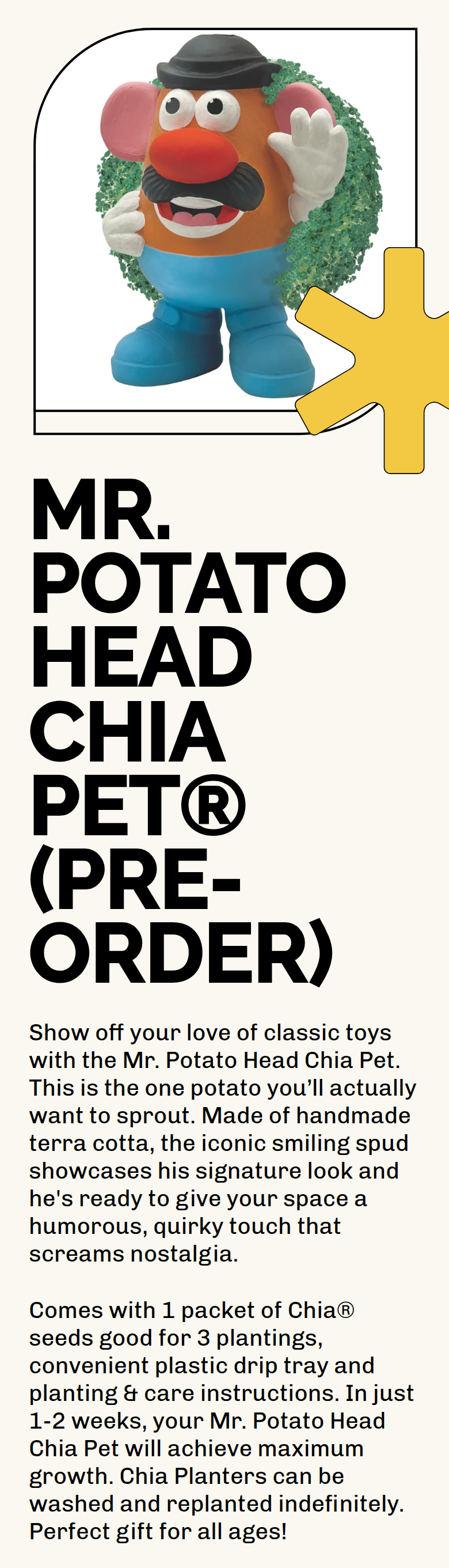 About the Product section from Chia Pet, on a phone