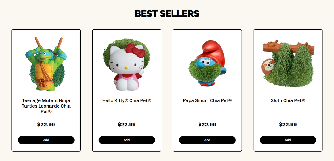 Best Sellers section from Chia Pet