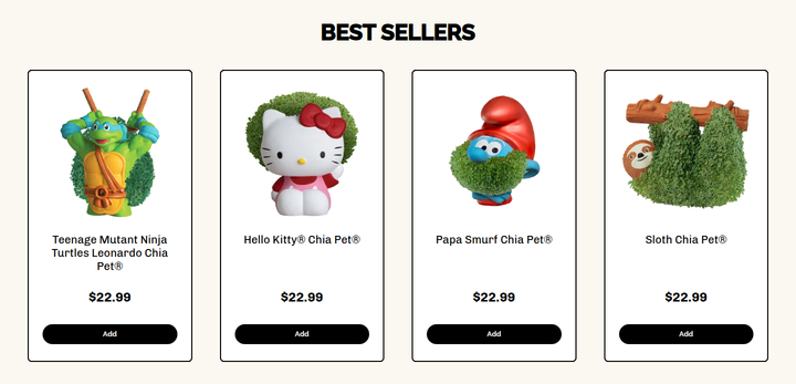 Best Sellers section from Chia Pet