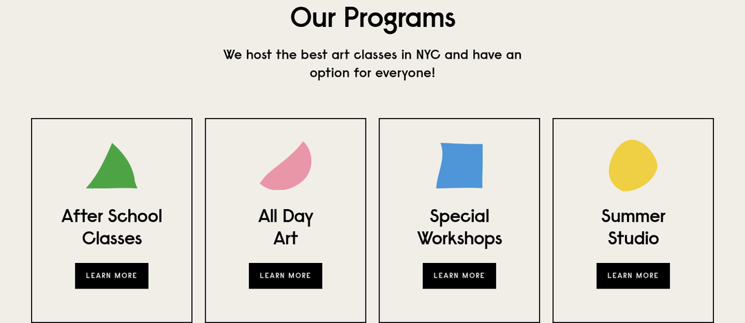Our Programs section from The Art Center