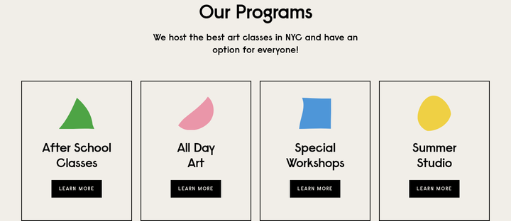 Our Programs section from The Art Center