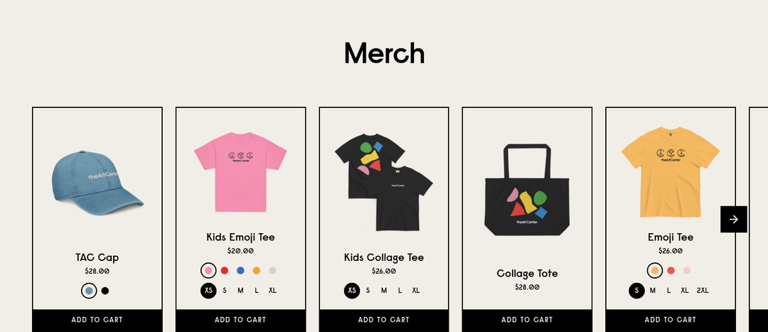 Merch section from The Art Center