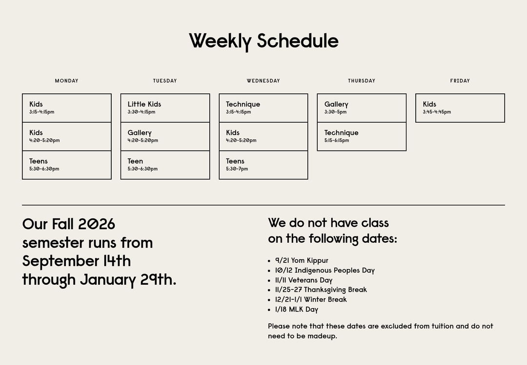 Weekly Schedule section from The Art Center