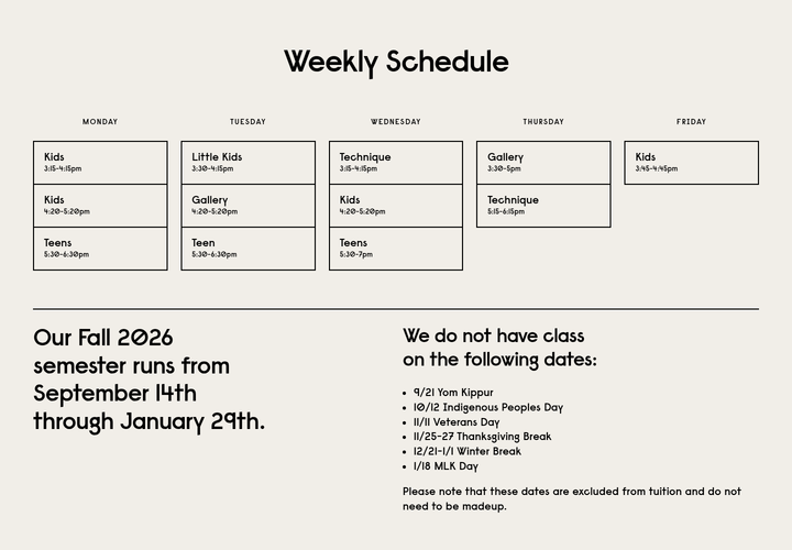 Weekly Schedule section from The Art Center