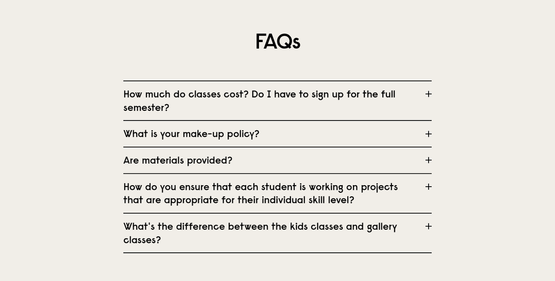 FAQs section from The Art Center