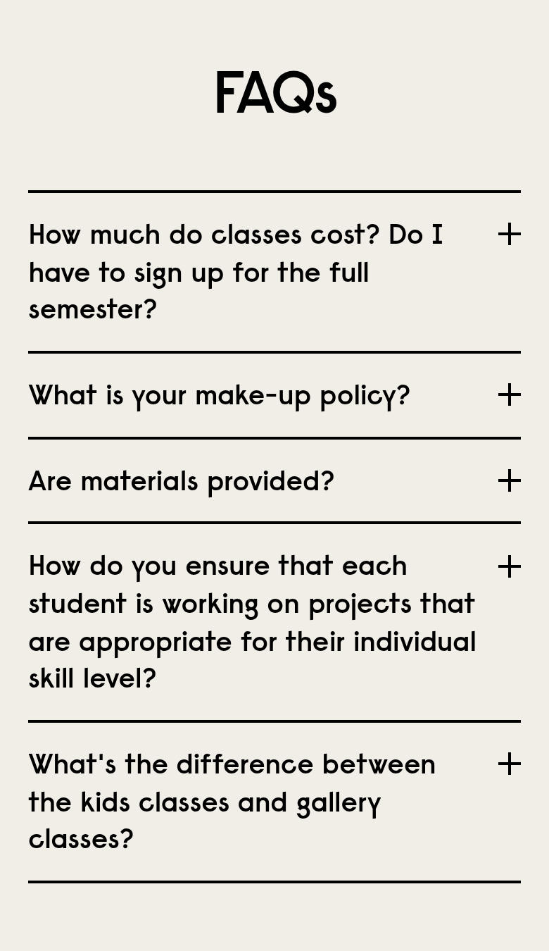 FAQs section from The Art Center, on a phone