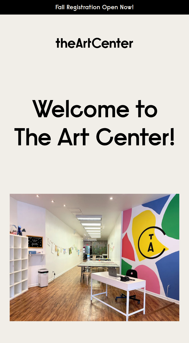 Welcome to The Art Center section from The Art Center, on a phone