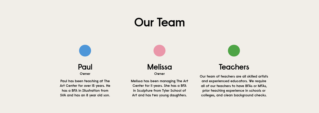 Our Team section from The Art Center