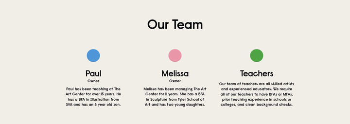 Our Team section from The Art Center