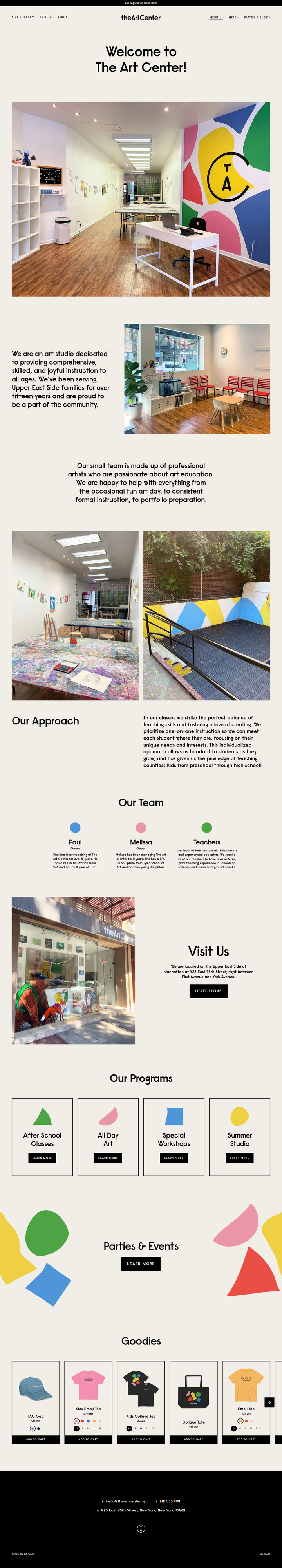 About Us page from The Art Center
