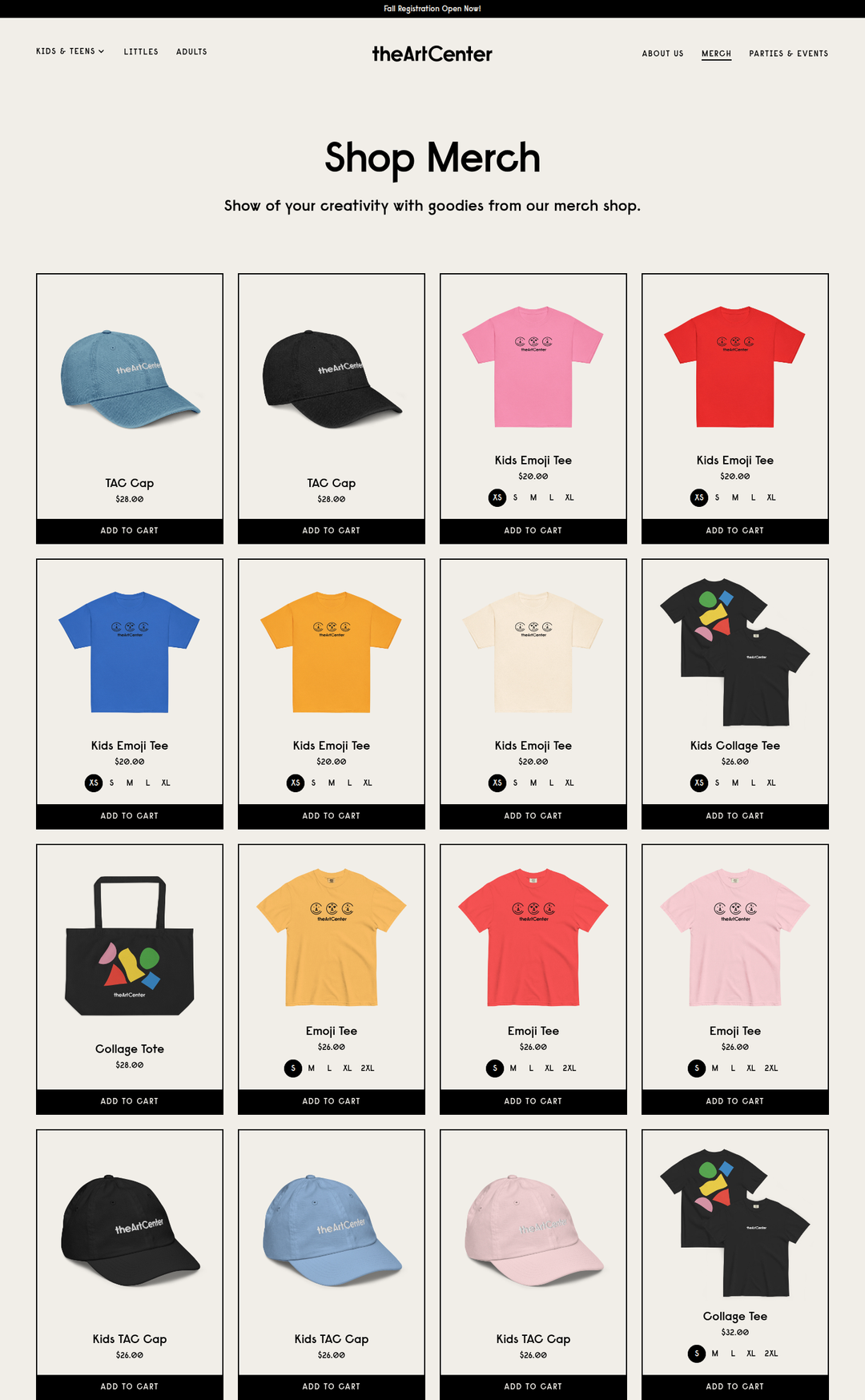 Shop Merch section from The Art Center