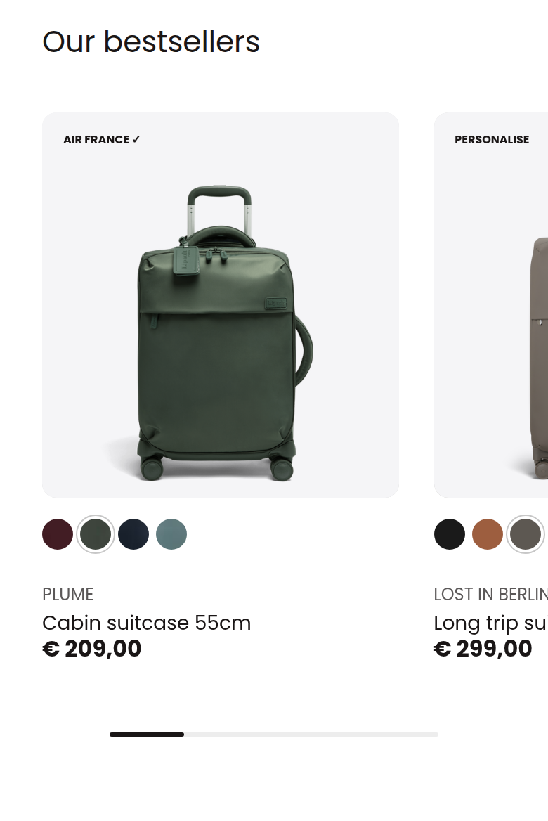 Our Bestsellers section from Lipault, on a phone