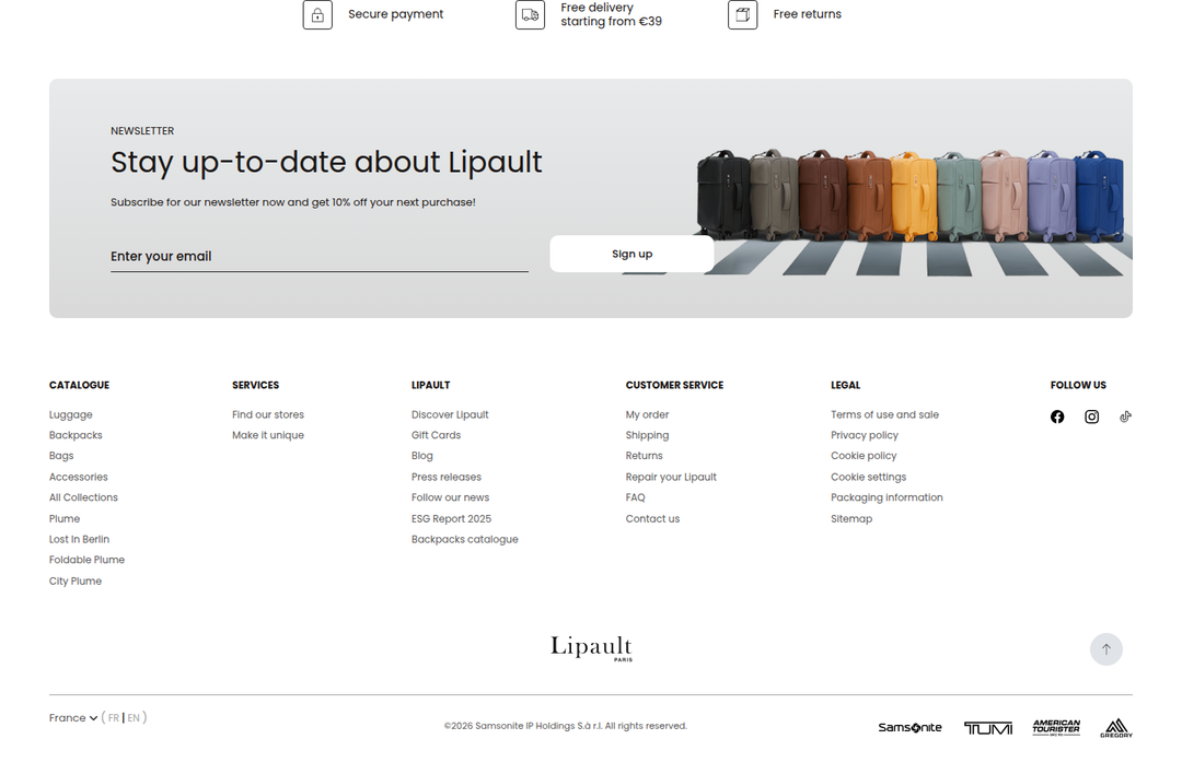 Stay Up to Date About Lipault section from Lipault