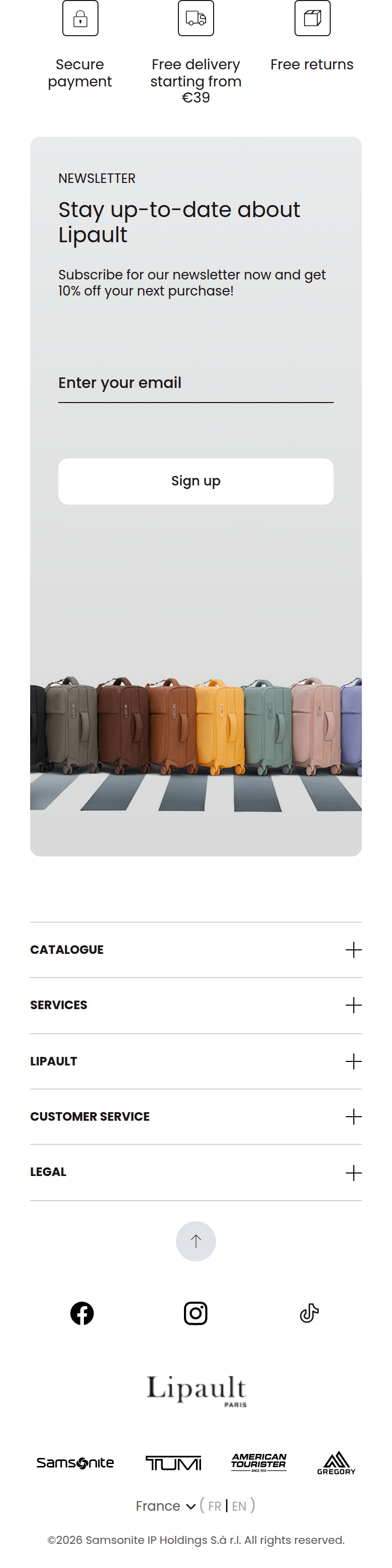Stay Up to Date About Lipault section from Lipault, on a phone