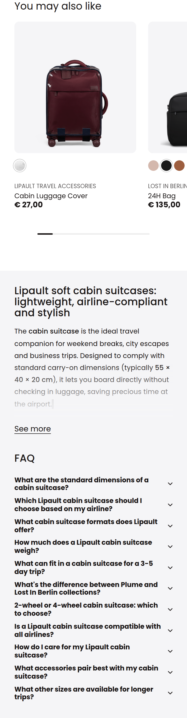 You May Also Like section from Lipault, on a phone