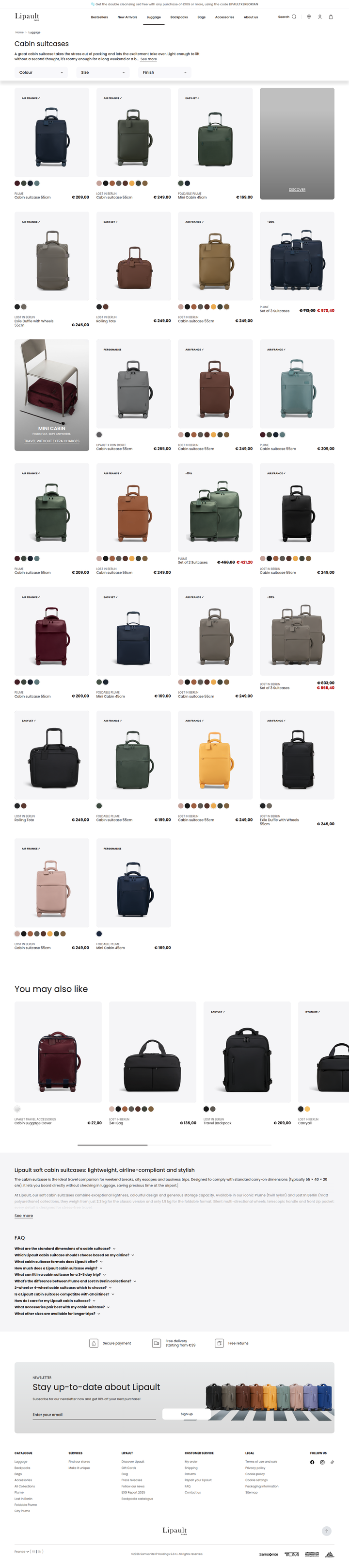 Cabin Suitcases page from Lipault