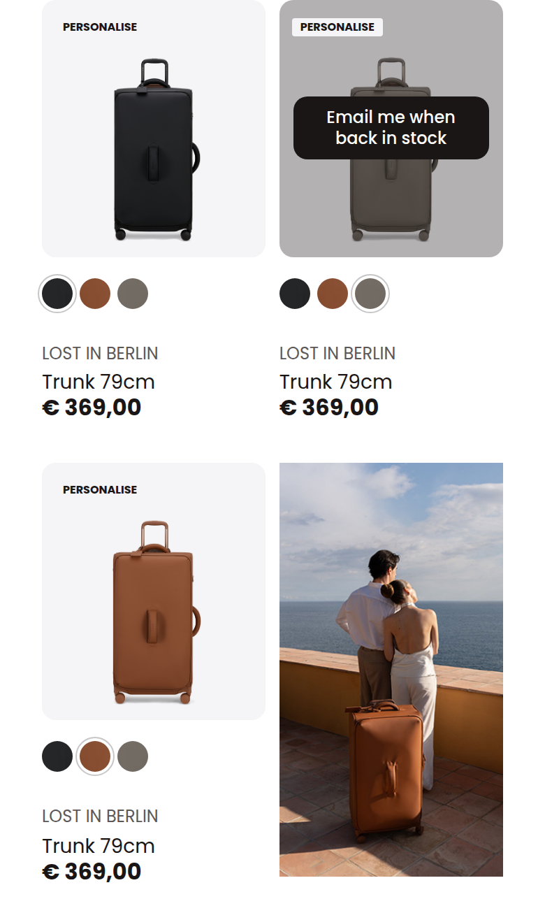Trunk Suitcases section from Lipault, on a phone