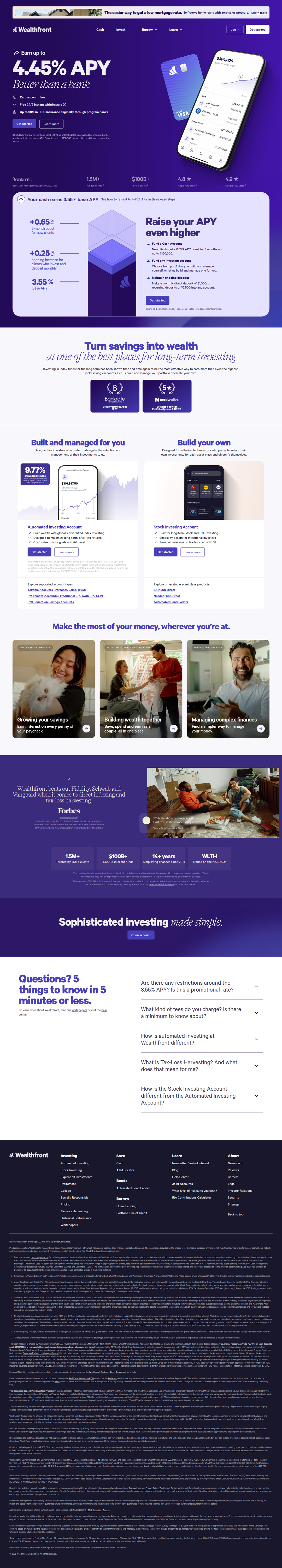 Home page of Wealthfront