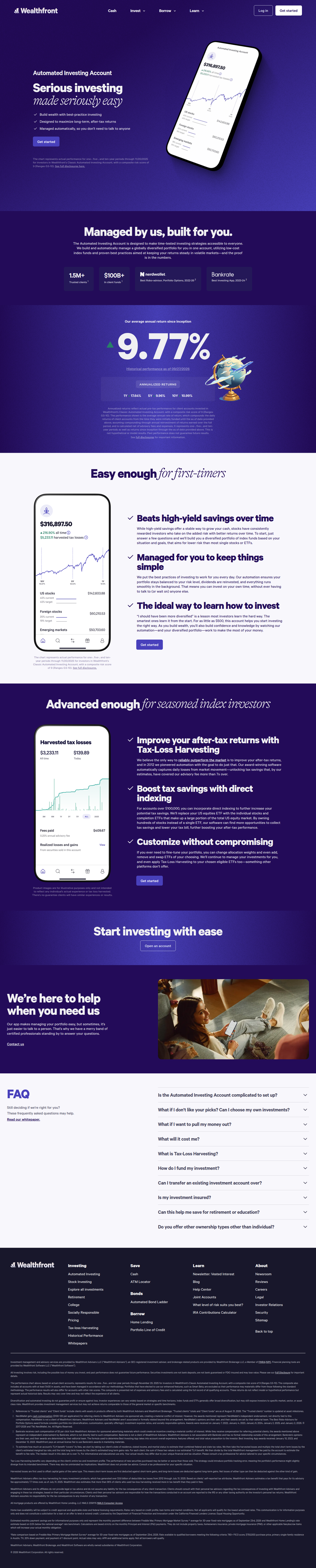 Investing page of Wealthfront