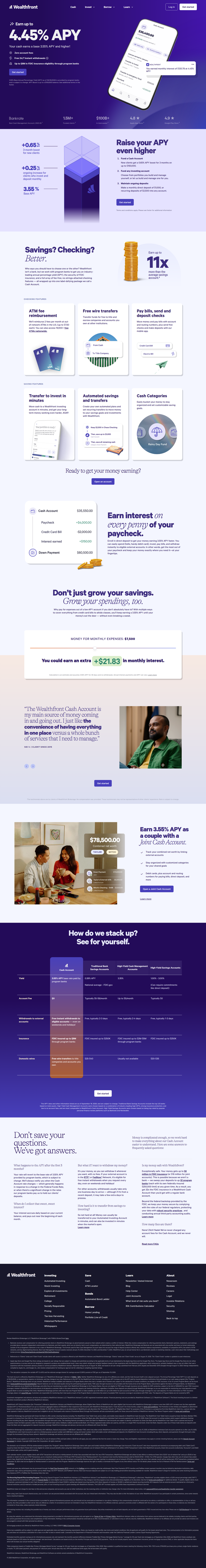 Cash page from Wealthfront