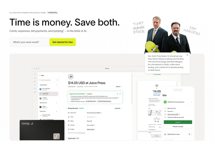 Time Is Money. Save Both. section from Ramp