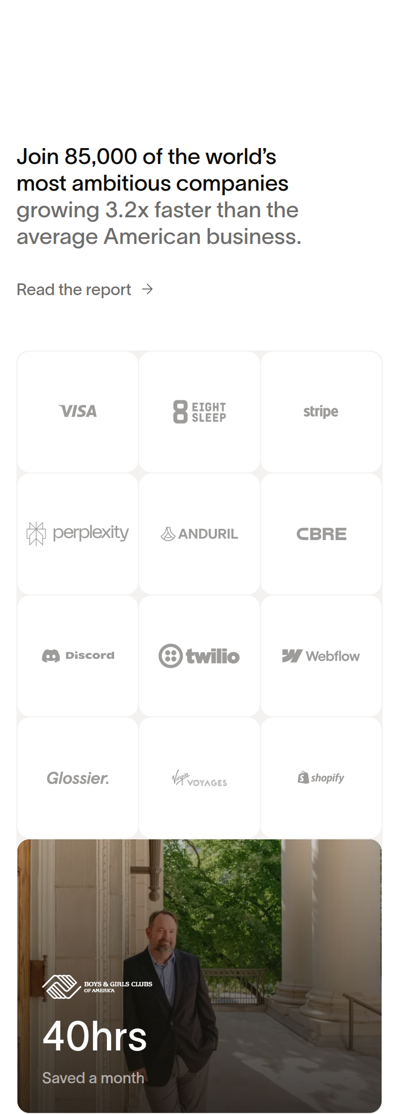 Join 85,000 of the World's Most Ambitious Companies section from Ramp, on a phone