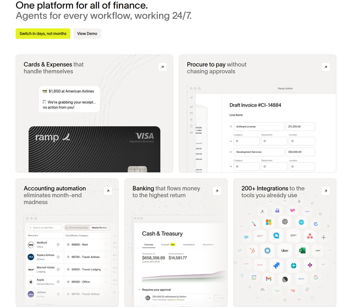 One Platform for All of Finance section from Ramp