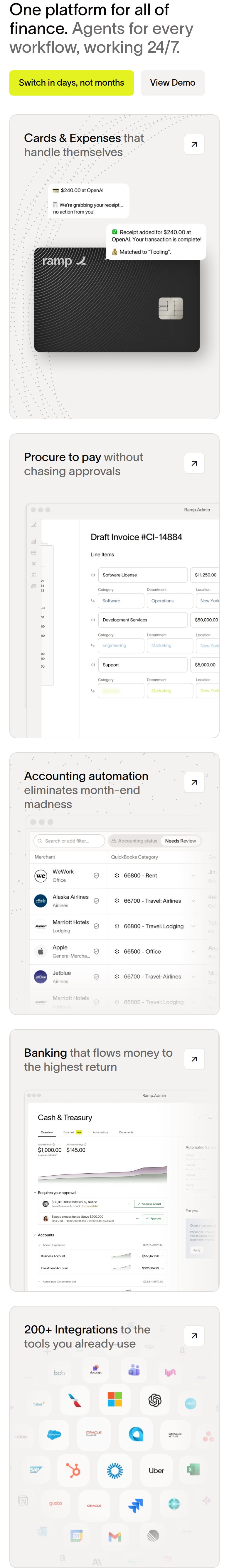 One Platform for All of Finance section from Ramp, on a phone