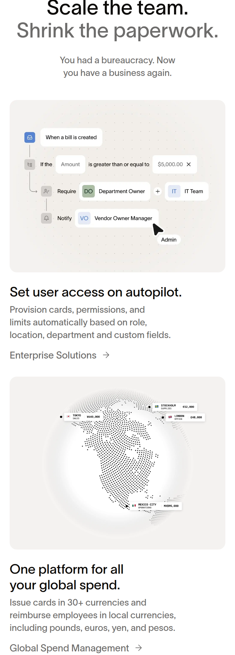 Scale the Team. Shrink the Paperwork. section from Ramp, on a phone