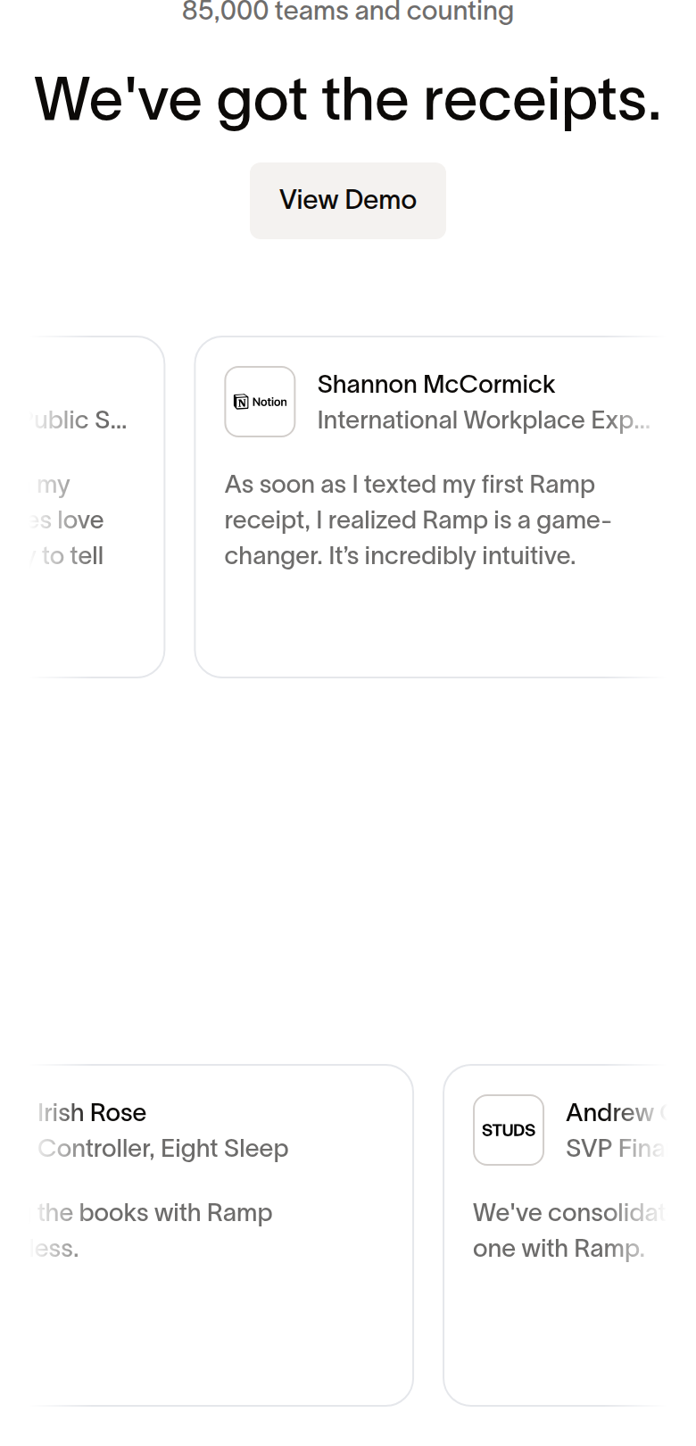 We've Got the Receipts section from Ramp, on a phone