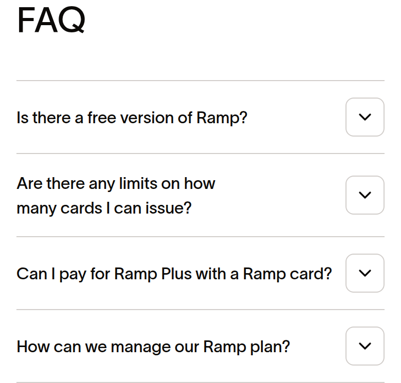 FAQ section from Ramp, on a phone