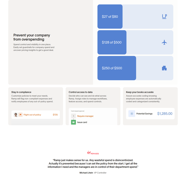 Prevent Your Company From Overspending section from Ramp