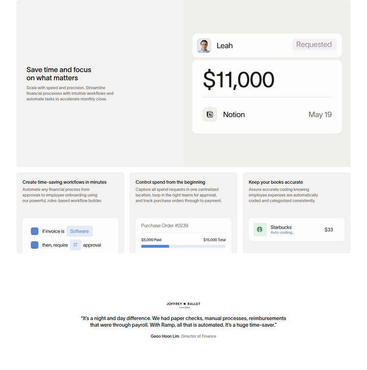 Save Time and Focus on What Matters section from Ramp