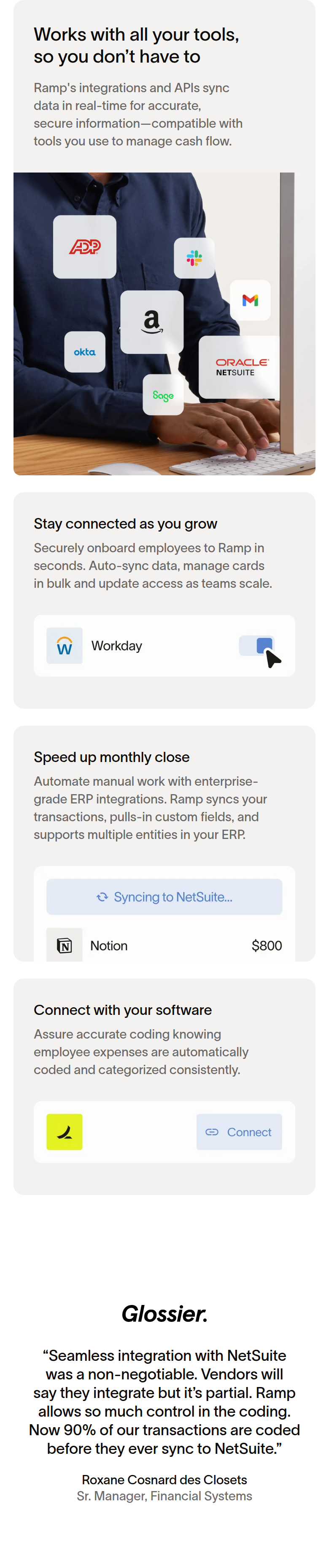 Works With All Your Tools section from Ramp, on a phone