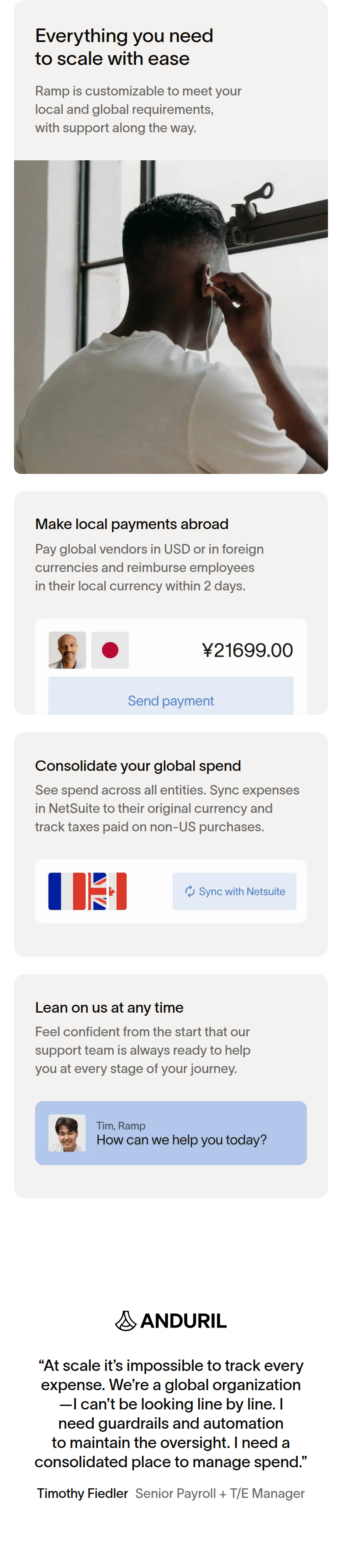 Everything You Need to Scale With Ease section from Ramp, on a phone