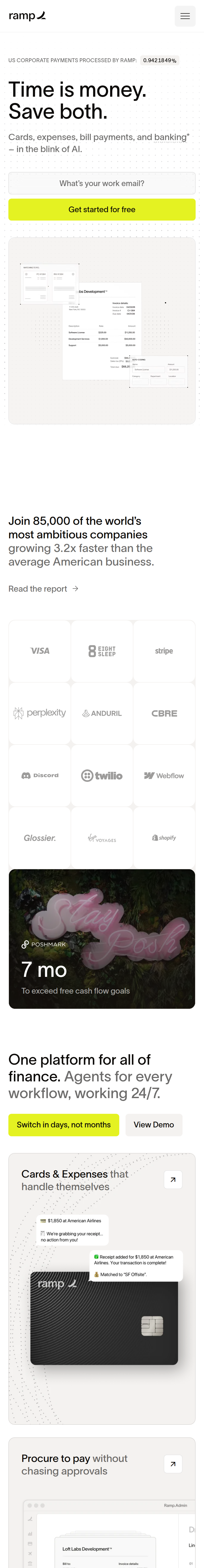 Home page of the Ramp website, on a phone