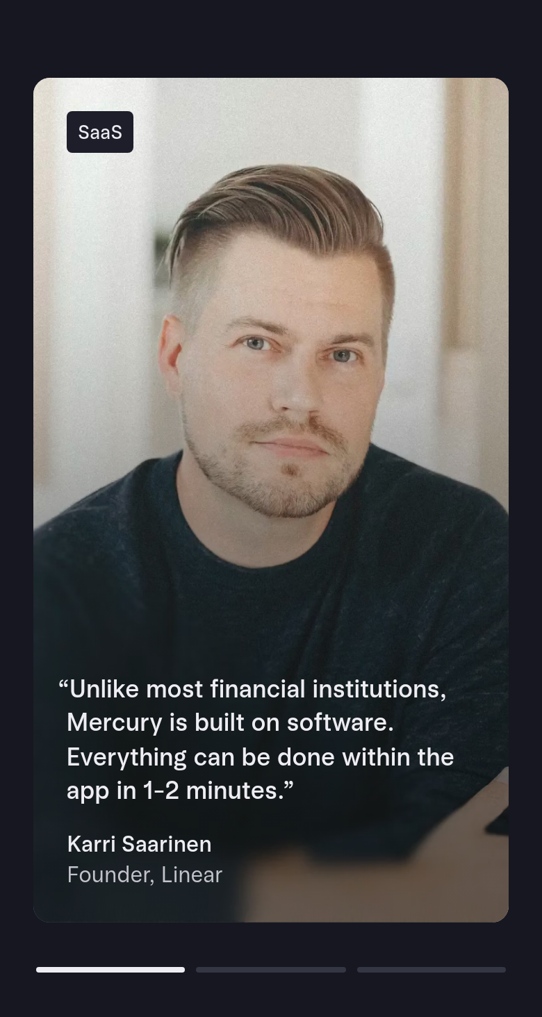 Customer Stories section from Mercury, on a phone